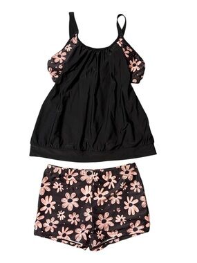 NWOT Women’s Black & Pink Floral Tankini Swim Set